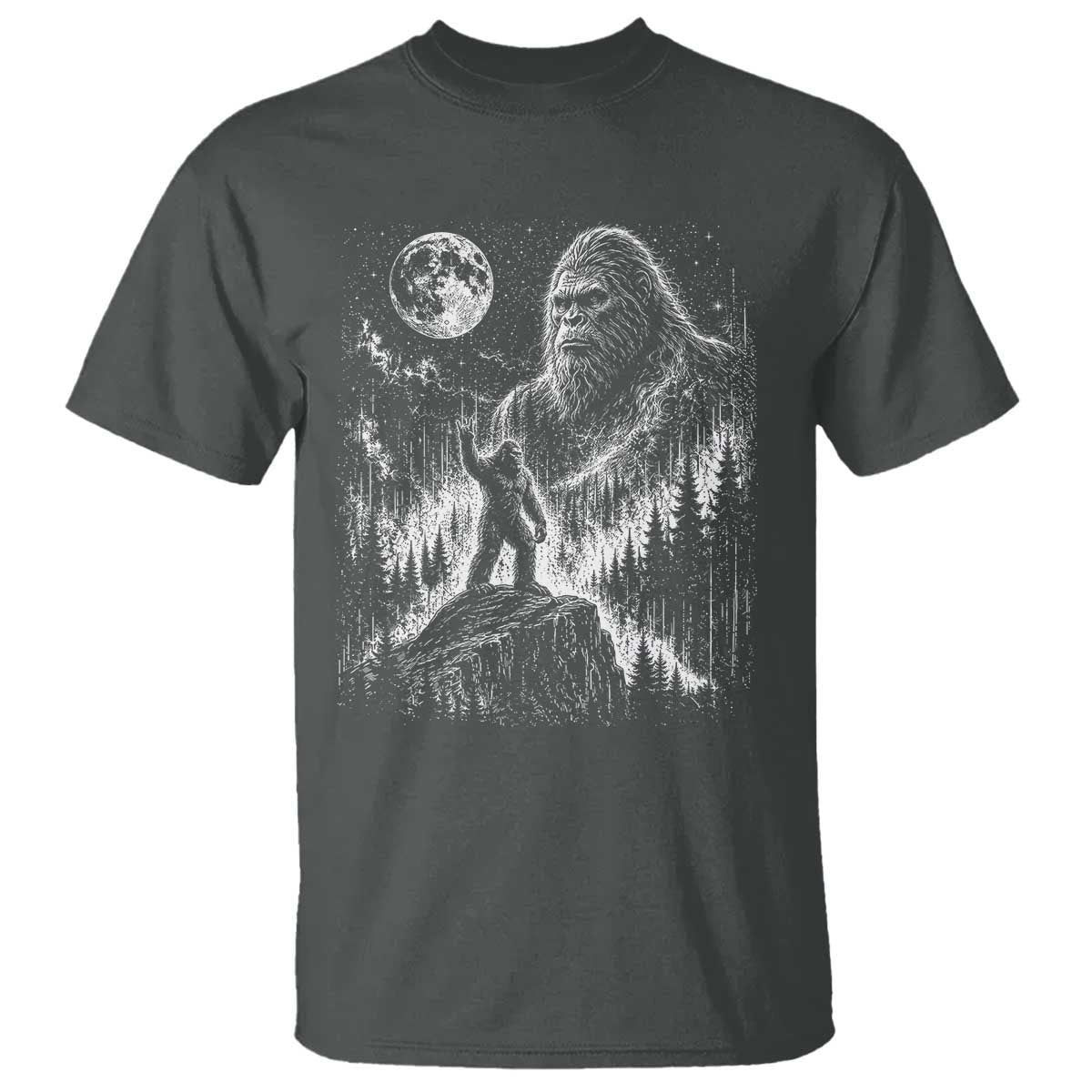 Bigfoot Howling at Moon Mystical Forest T Shirt Funny Sasquatch Nature Lover