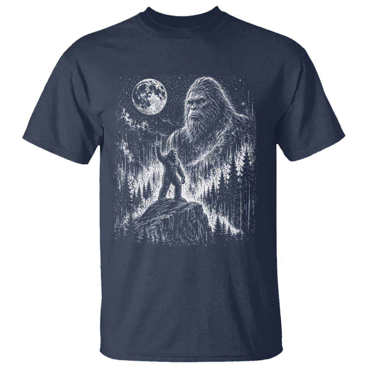 Bigfoot Howling at Moon Mystical Forest T Shirt Funny Sasquatch Nature Lover