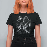 Bigfoot Howling at Moon Mystical Forest T Shirt For Women Funny Sasquatch Nature Lover