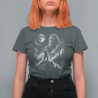 Bigfoot Howling at Moon Mystical Forest T Shirt For Women Funny Sasquatch Nature Lover