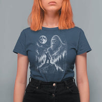 Bigfoot Howling at Moon Mystical Forest T Shirt For Women Funny Sasquatch Nature Lover