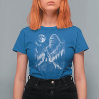 Bigfoot Howling at Moon Mystical Forest T Shirt For Women Funny Sasquatch Nature Lover