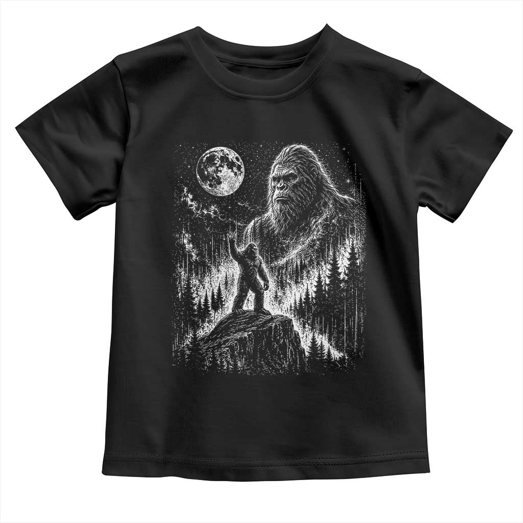 Bigfoot Howling at Moon Mystical Forest Toddler T Shirt Funny Sasquatch Nature Lover