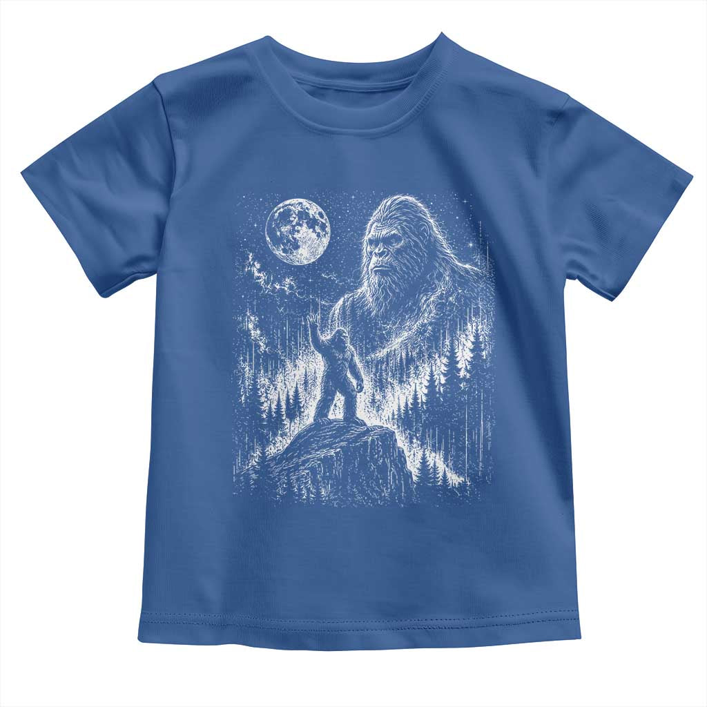 Bigfoot Howling at Moon Mystical Forest Toddler T Shirt Funny Sasquatch Nature Lover