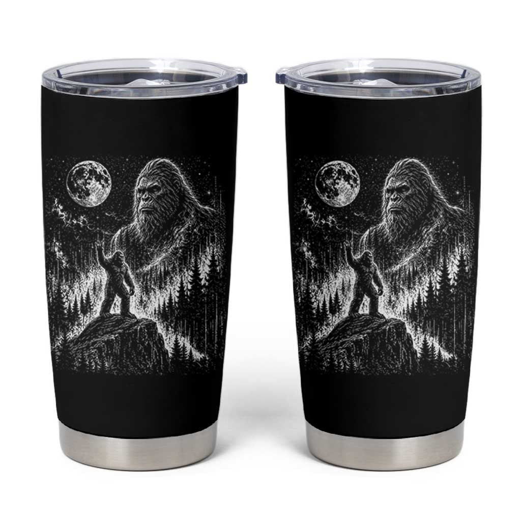 Bigfoot Howling at Moon Mystical Forest Tumbler Cup Funny Sasquatch Nature Lover