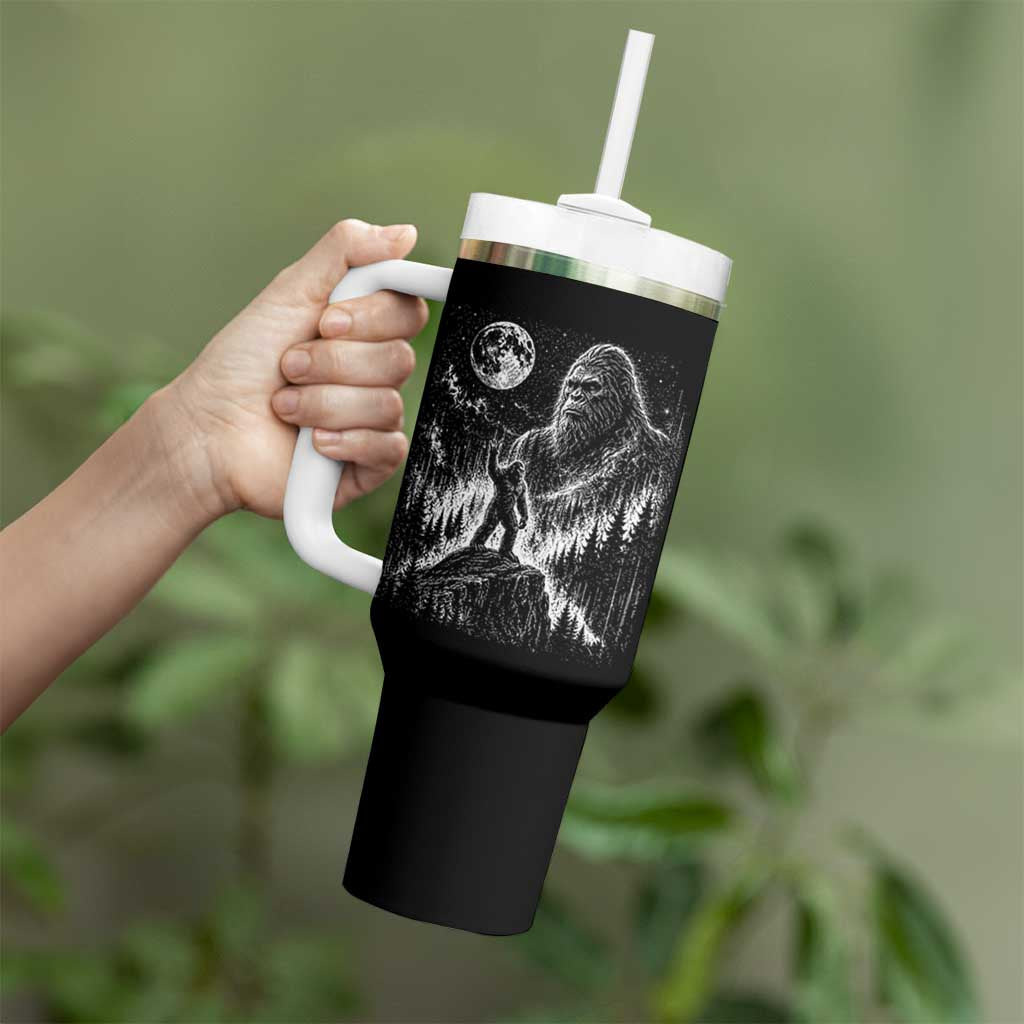 Bigfoot Howling at Moon Mystical Forest Tumbler With Handle Funny Sasquatch Nature Lover