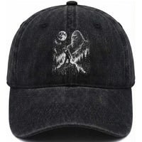 Bigfoot Howling at Moon Mystical Forest Washed Cotton Baseball Cap Funny Sasquatch Nature Lover