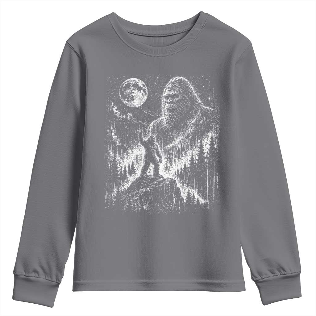Bigfoot Howling at Moon Mystical Forest Youth Sweatshirt Funny Sasquatch Nature Lover