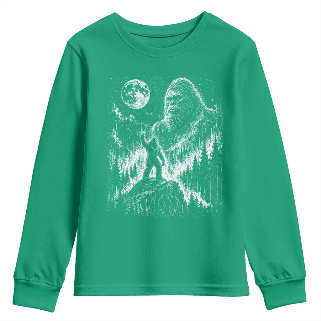 Bigfoot Howling at Moon Mystical Forest Youth Sweatshirt Funny Sasquatch Nature Lover