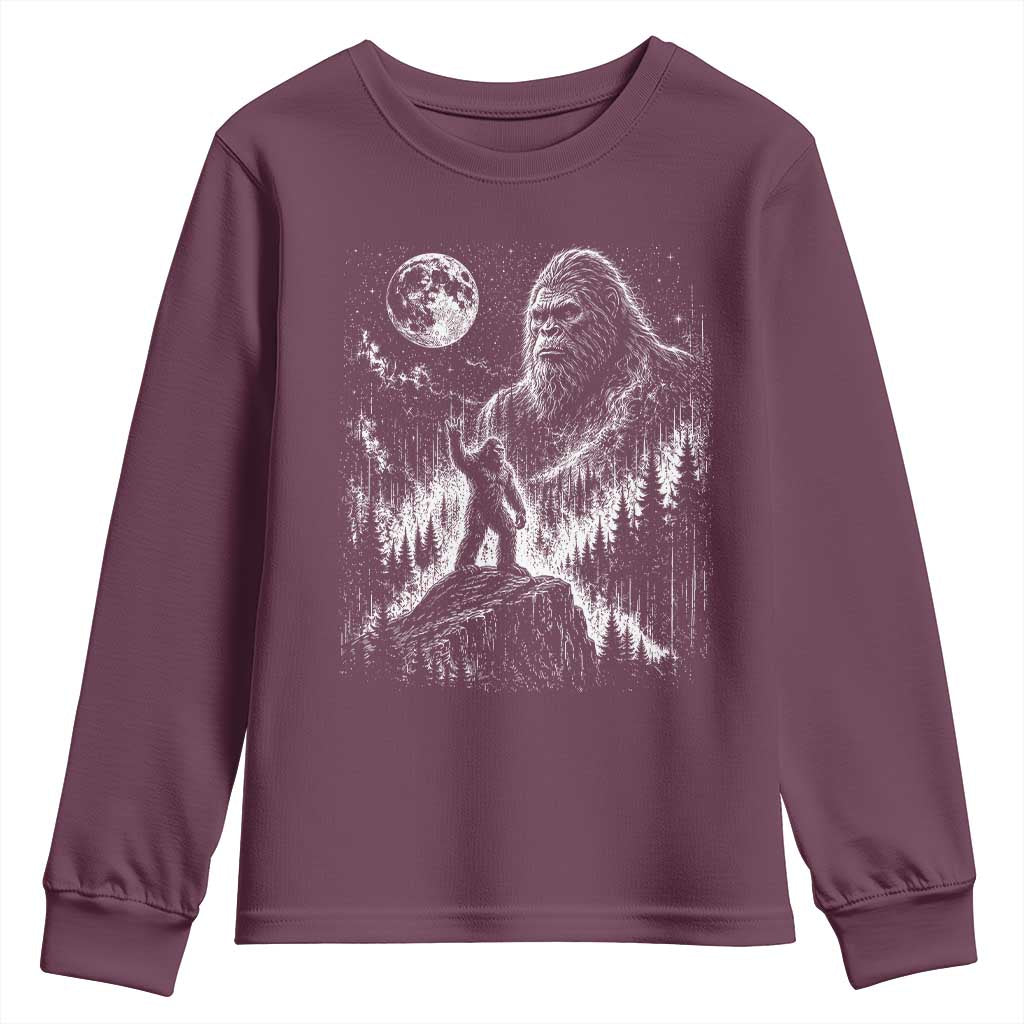 Bigfoot Howling at Moon Mystical Forest Youth Sweatshirt Funny Sasquatch Nature Lover
