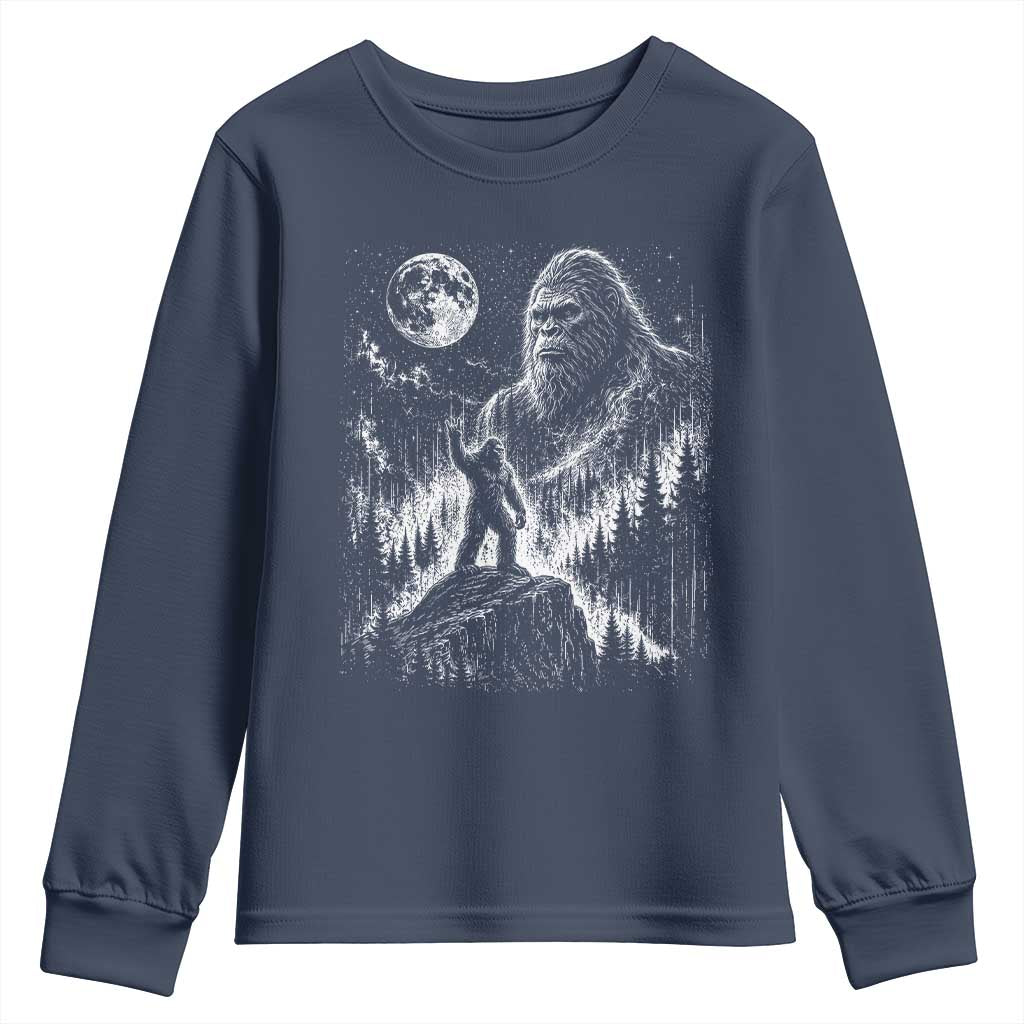 Bigfoot Howling at Moon Mystical Forest Youth Sweatshirt Funny Sasquatch Nature Lover