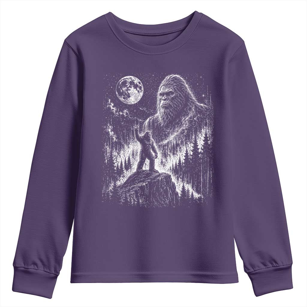 Bigfoot Howling at Moon Mystical Forest Youth Sweatshirt Funny Sasquatch Nature Lover