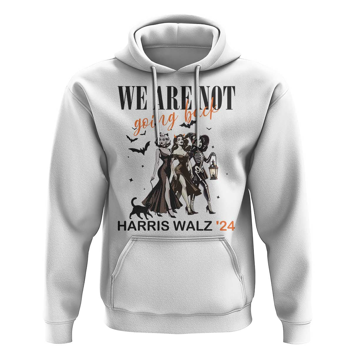 Halloween Harris Walz'24 Hoodie We Are Not Going Back Witches Bat