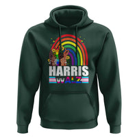 Harris Walz Hoodie LGBT Rainbow Flag Hand Rise Flower Unity - Wonder Print Shop