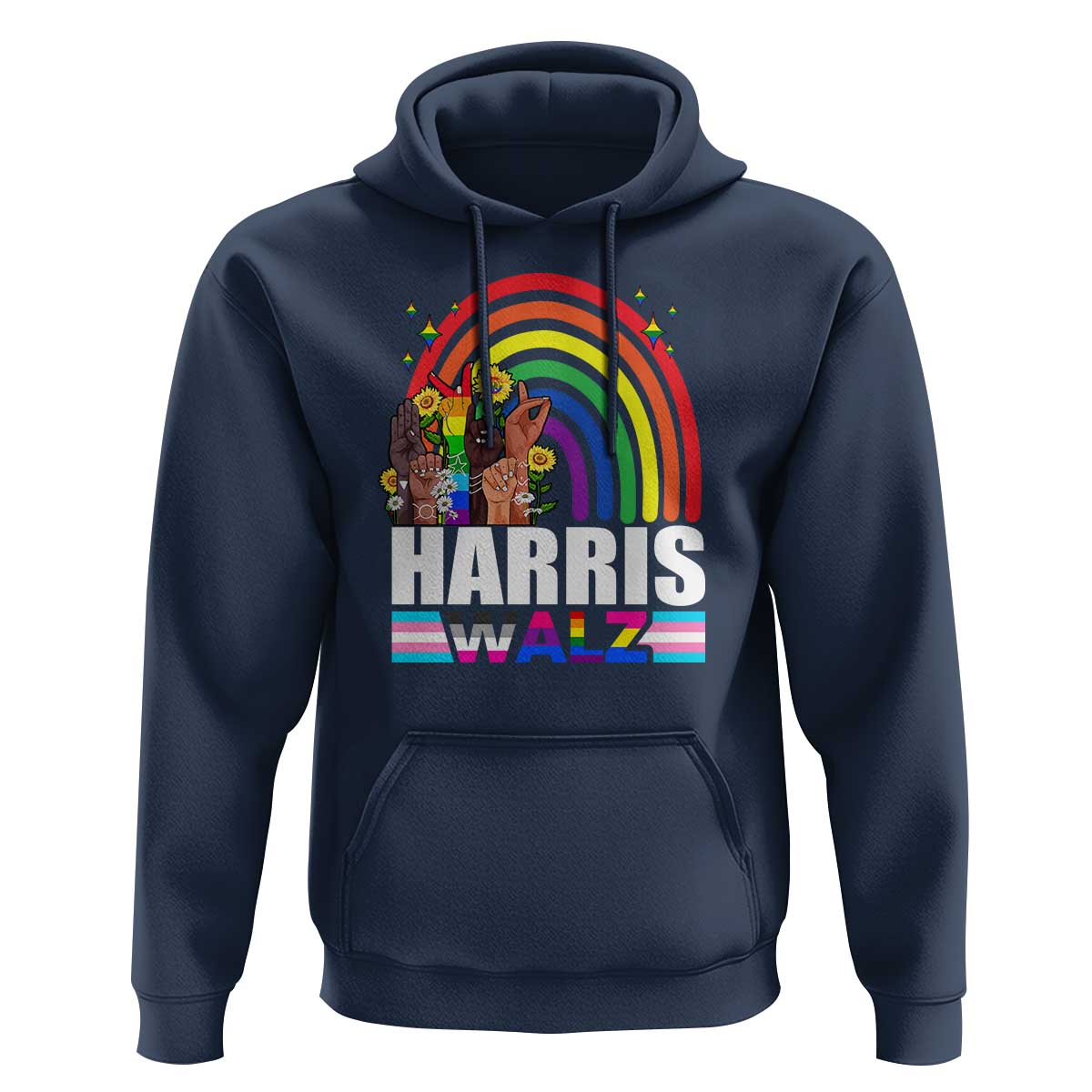 Harris Walz Hoodie LGBT Rainbow Flag Hand Rise Flower Unity - Wonder Print Shop