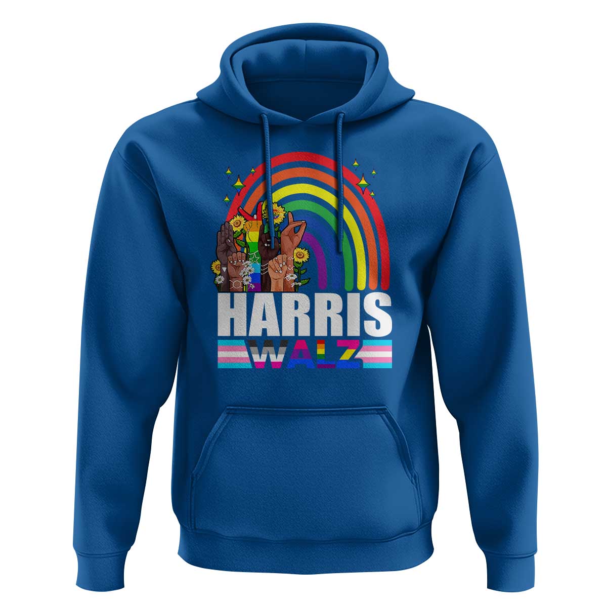 Harris Walz Hoodie LGBT Rainbow Flag Hand Rise Flower Unity - Wonder Print Shop