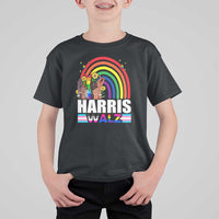 Harris Walz T Shirt For Kid LGBT Rainbow Flag Hand Rise Flower Unity - Wonder Print Shop