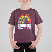 Harris Walz T Shirt For Kid LGBT Rainbow Flag Hand Rise Flower Unity - Wonder Print Shop