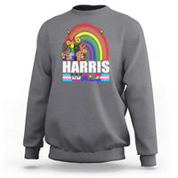 Harris Walz Sweatshirt LGBT Rainbow Flag Hand Rise Flower Unity - Wonder Print Shop
