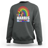 Harris Walz Sweatshirt LGBT Rainbow Flag Hand Rise Flower Unity - Wonder Print Shop