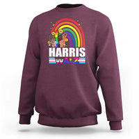 Harris Walz Sweatshirt LGBT Rainbow Flag Hand Rise Flower Unity - Wonder Print Shop