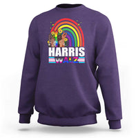 Harris Walz Sweatshirt LGBT Rainbow Flag Hand Rise Flower Unity - Wonder Print Shop