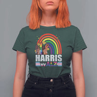 Harris Walz T Shirt For Women LGBT Rainbow Flag Hand Rise Flower Unity - Wonder Print Shop