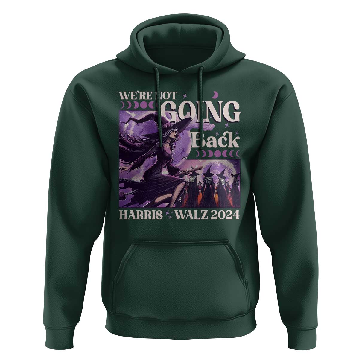 Harris Walz 2024 Halloween Hoodie We're Not Going Back Witch Childless Cat Ladies Moon - Wonder Print Shop