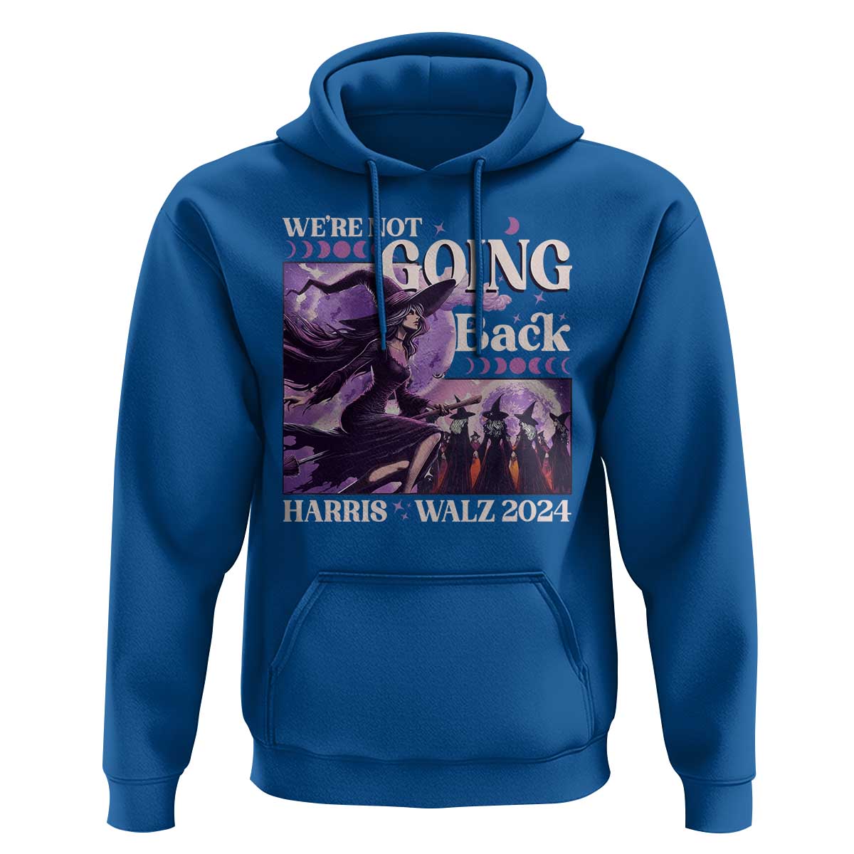 Harris Walz 2024 Halloween Hoodie We're Not Going Back Witch Childless Cat Ladies Moon - Wonder Print Shop