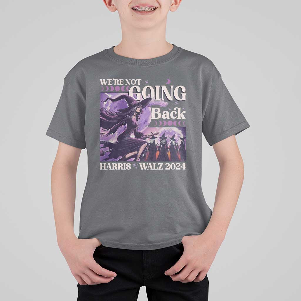 Harris Walz 2024 Halloween T Shirt For Kid We're Not Going Back Witch Childless Cat Ladies Moon - Wonder Print Shop