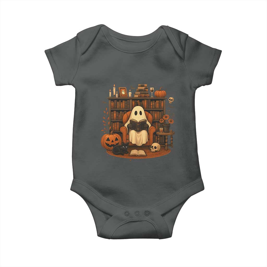 Halloween Book Lover Baby Onesie Spooky Ghost Reading Book Librarians Bookworm - Wonder Print Shop