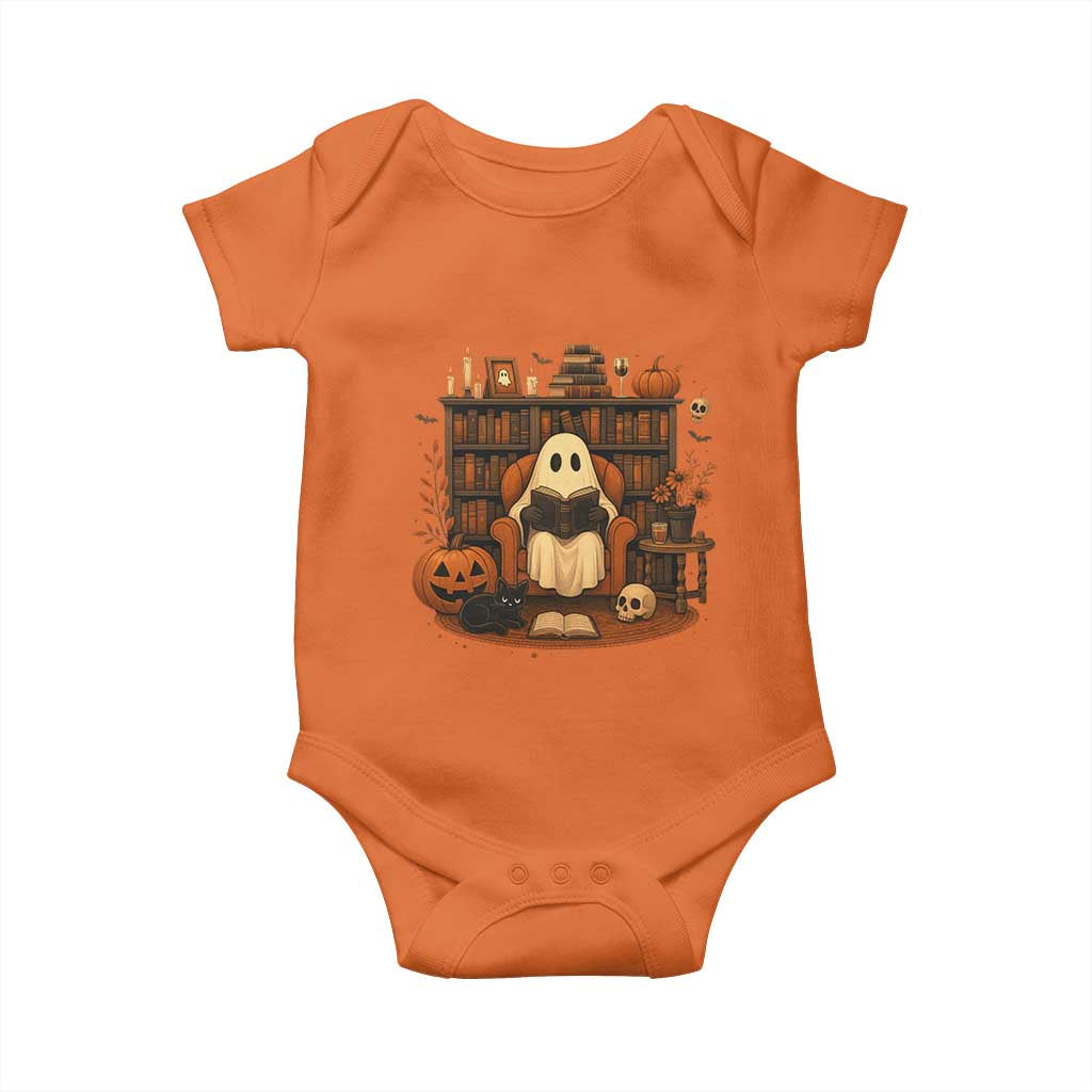 Halloween Book Lover Baby Onesie Spooky Ghost Reading Book Librarians Bookworm - Wonder Print Shop