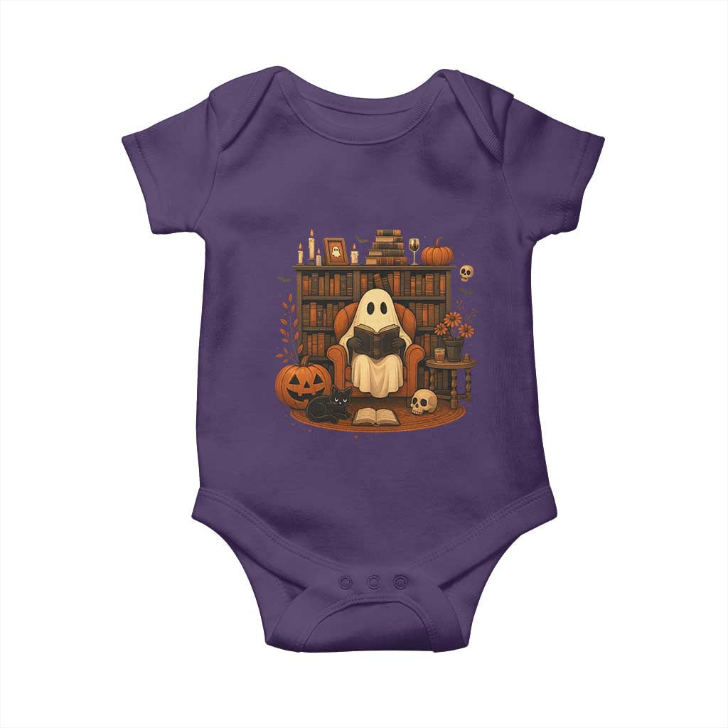 Halloween Book Lover Baby Onesie Spooky Ghost Reading Book Librarians Bookworm - Wonder Print Shop