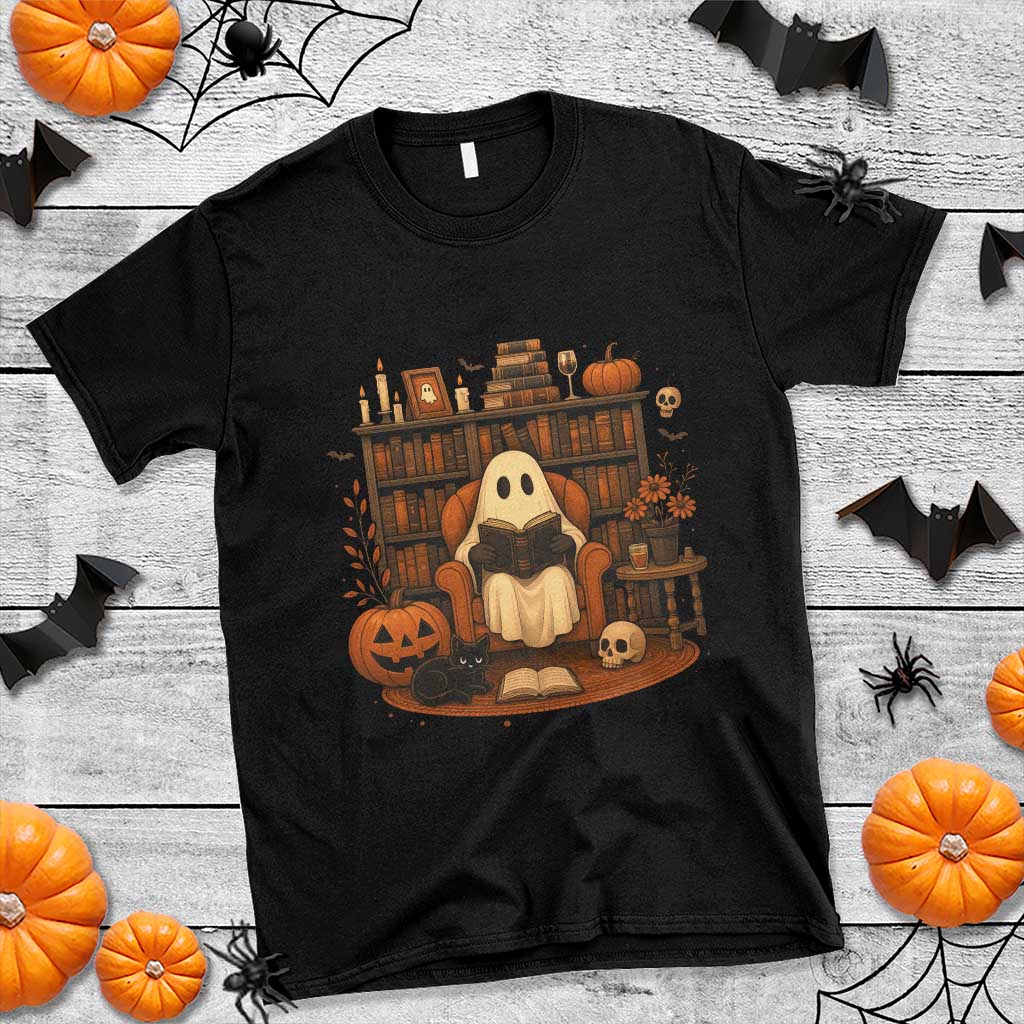Halloween Book Lover T Shirt Spooky Ghost Reading Book Librarians Bookworm - Wonder Print Shop