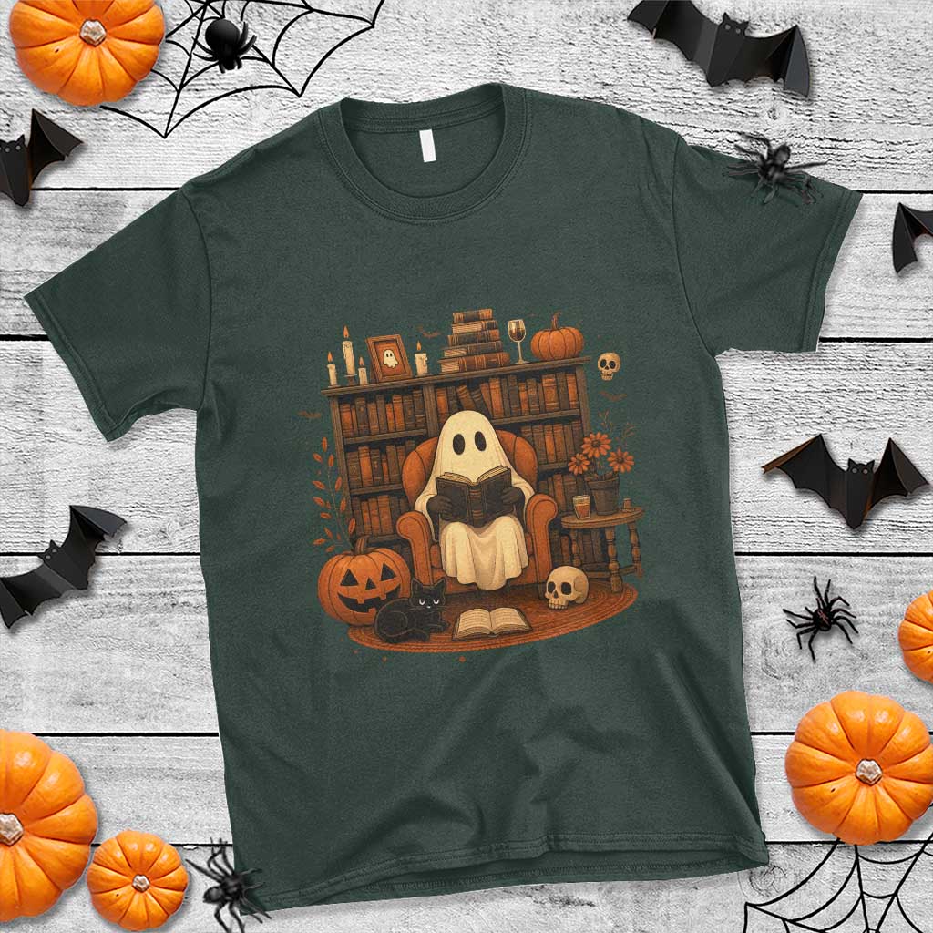 Halloween Book Lover T Shirt Spooky Ghost Reading Book Librarians Bookworm - Wonder Print Shop