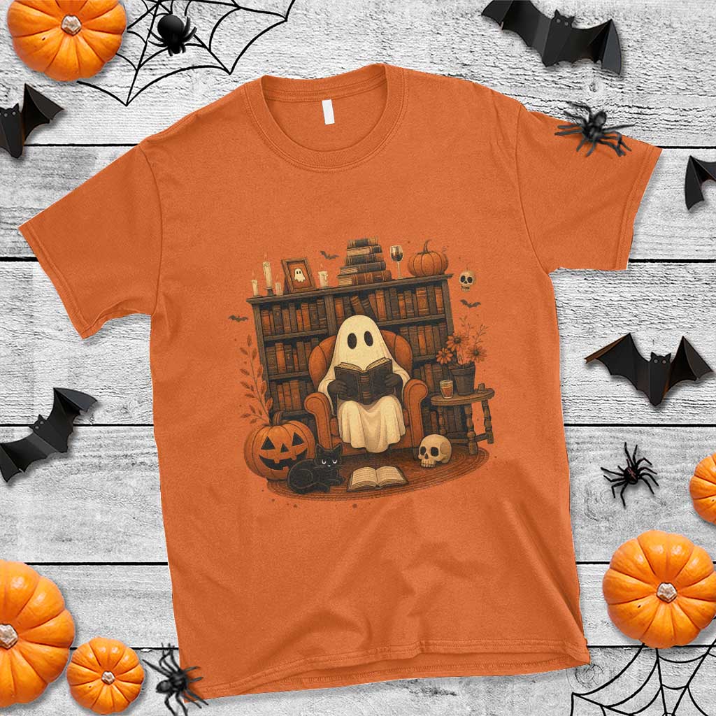 Halloween Book Lover T Shirt Spooky Ghost Reading Book Librarians Bookworm - Wonder Print Shop
