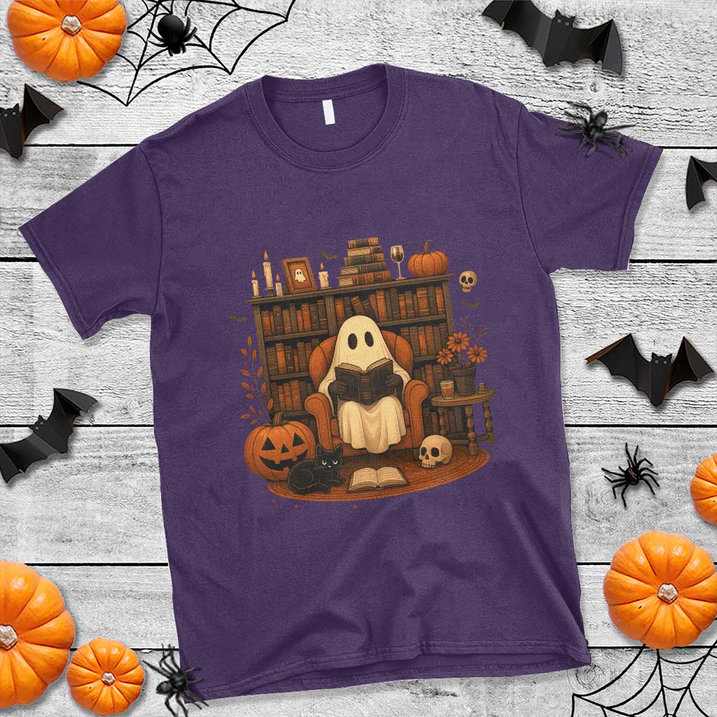 Halloween Book Lover T Shirt Spooky Ghost Reading Book Librarians Bookworm - Wonder Print Shop