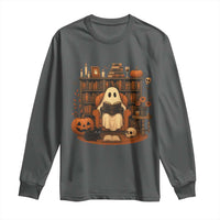 Halloween Book Lover Long Sleeve Shirt Spooky Ghost Reading Book Librarians Bookworm - Wonder Print Shop