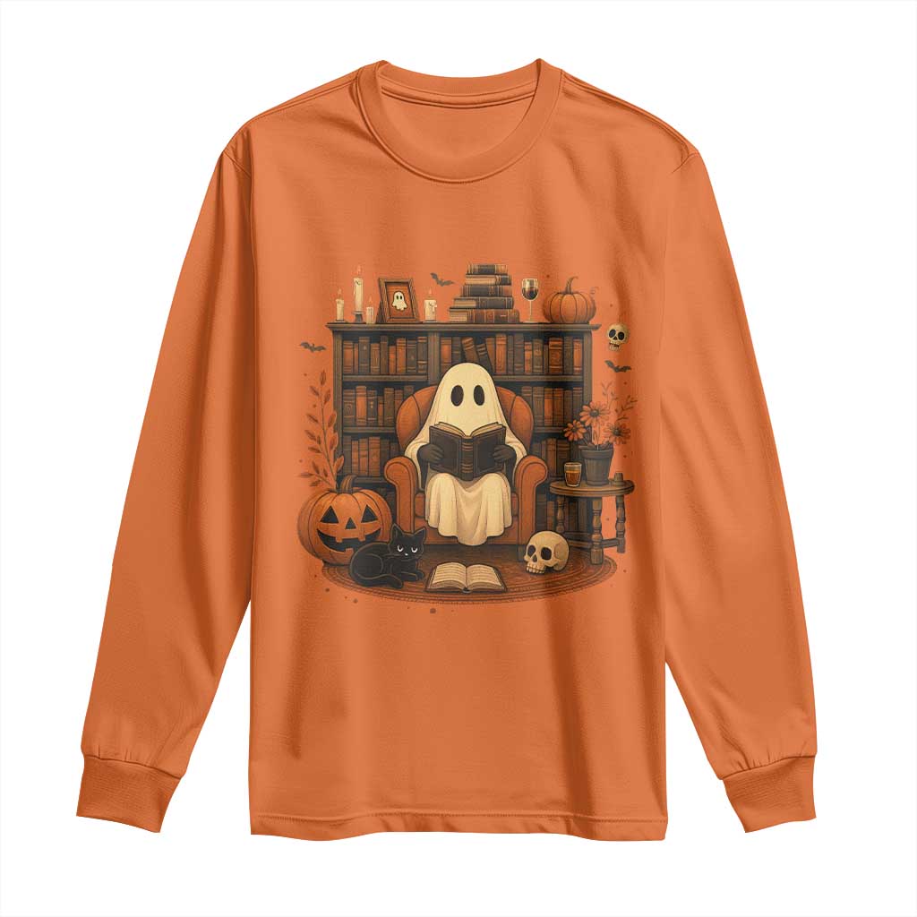 Halloween Book Lover Long Sleeve Shirt Spooky Ghost Reading Book Librarians Bookworm - Wonder Print Shop
