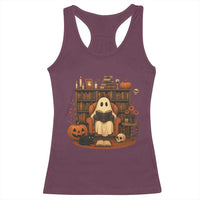 Halloween Book Lover Racerback Tank Top Spooky Ghost Reading Book Librarians Bookworm - Wonder Print Shop