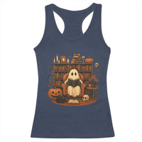 Halloween Book Lover Racerback Tank Top Spooky Ghost Reading Book Librarians Bookworm - Wonder Print Shop
