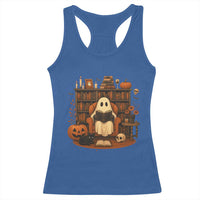 Halloween Book Lover Racerback Tank Top Spooky Ghost Reading Book Librarians Bookworm - Wonder Print Shop
