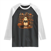 Halloween Book Lover Raglan Shirt Spooky Ghost Reading Book Librarians Bookworm - Wonder Print Shop