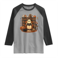 Halloween Book Lover Raglan Shirt Spooky Ghost Reading Book Librarians Bookworm - Wonder Print Shop