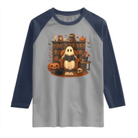 Halloween Book Lover Raglan Shirt Spooky Ghost Reading Book Librarians Bookworm - Wonder Print Shop