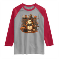 Halloween Book Lover Raglan Shirt Spooky Ghost Reading Book Librarians Bookworm - Wonder Print Shop