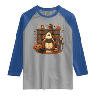 Halloween Book Lover Raglan Shirt Spooky Ghost Reading Book Librarians Bookworm - Wonder Print Shop