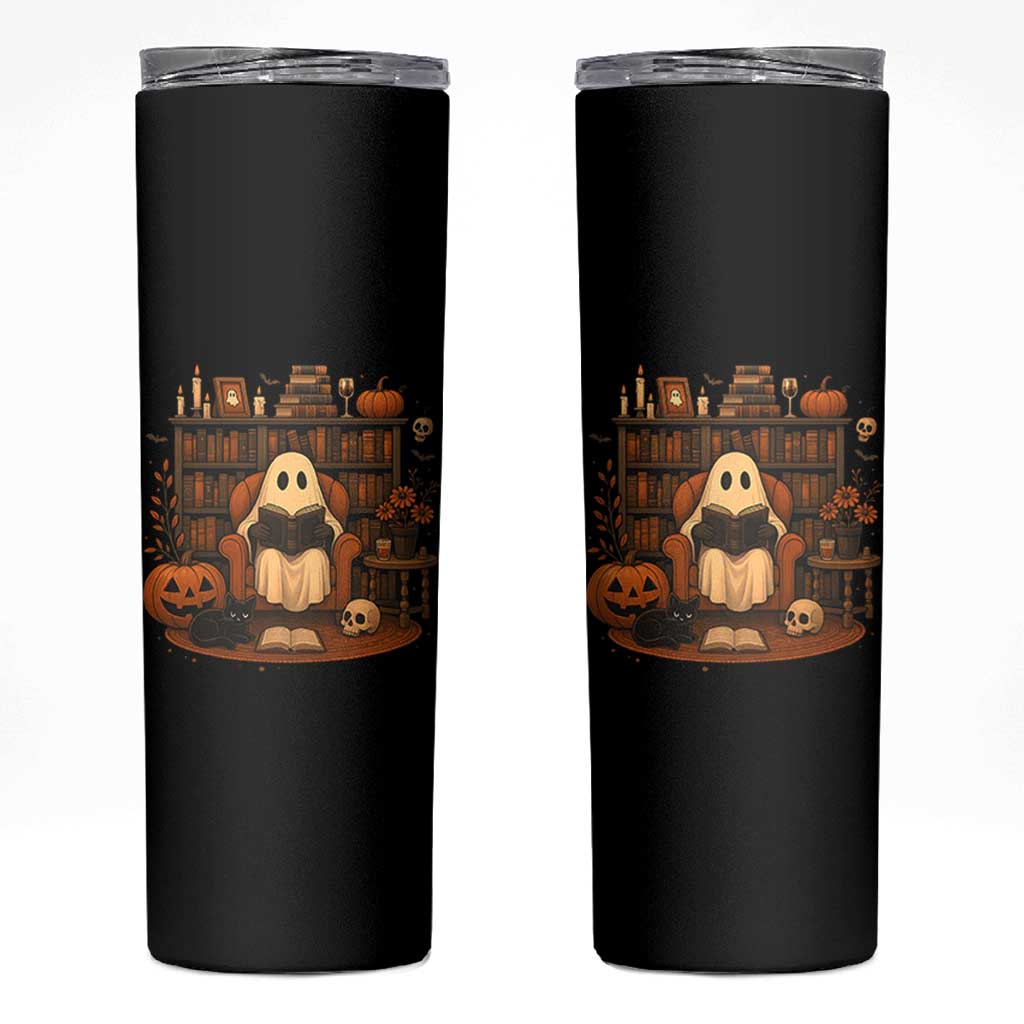 Halloween Book Lover Skinny Tumbler Spooky Ghost Reading Book Librarians Bookworm - Wonder Print Shop