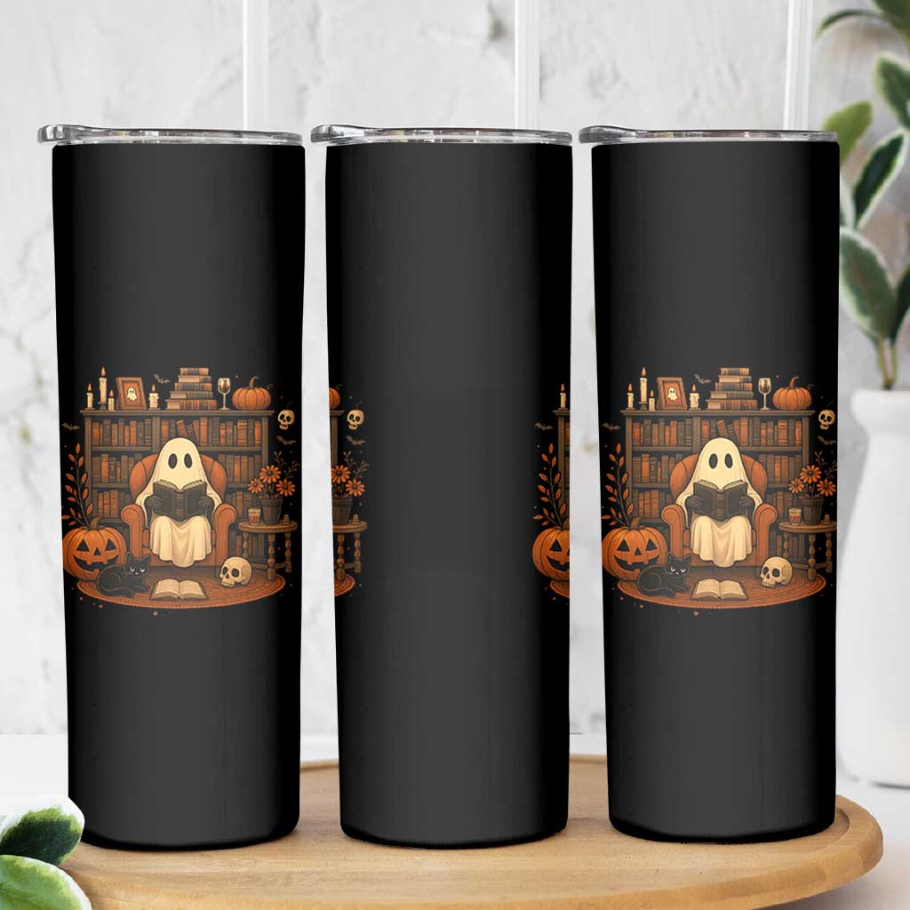 Halloween Book Lover Skinny Tumbler Spooky Ghost Reading Book Librarians Bookworm - Wonder Print Shop