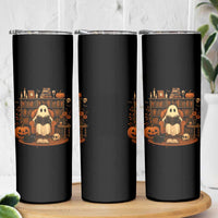 Halloween Book Lover Skinny Tumbler Spooky Ghost Reading Book Librarians Bookworm - Wonder Print Shop